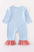 Load image into Gallery viewer, Blue christmas cow applique girl romper
