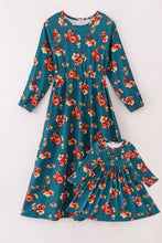 Load image into Gallery viewer, Green floral print mom&amp;me dress
