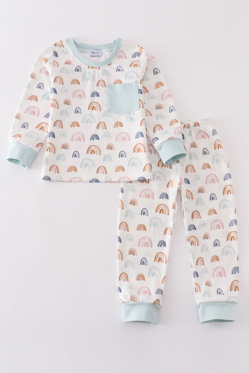 Watercolor rainbow print boy pajamas set