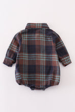 Load image into Gallery viewer, Navy plaid boy button down bubble
