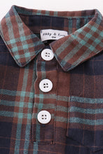 Load image into Gallery viewer, Navy plaid boy button down bubble
