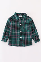 Load image into Gallery viewer, Green plaid boy button down shirt
