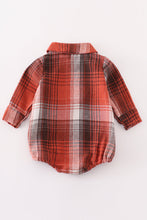 Load image into Gallery viewer, Rust plaid boy button down bubble
