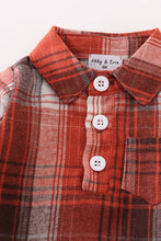 Load image into Gallery viewer, Rust plaid boy button down bubble
