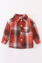 Load image into Gallery viewer, Rust plaid boy button down shirt
