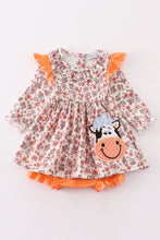 Load image into Gallery viewer, Coral floral cow applique girl bubble
