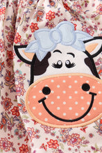 Load image into Gallery viewer, Coral floral cow applique girl bubble
