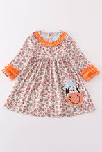 Load image into Gallery viewer, Coral floral cow applique dress
