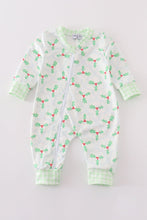 Load image into Gallery viewer, Green christmas holly print boy romper
