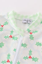 Load image into Gallery viewer, Green christmas holly print boy romper
