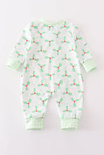 Load image into Gallery viewer, Green christmas holly print boy romper
