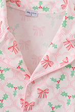 Load image into Gallery viewer, Pink christmas holly bow print women gown
