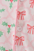 Load image into Gallery viewer, Pink christmas holly bow print women gown
