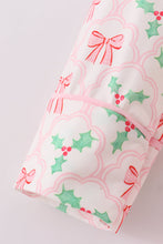 Load image into Gallery viewer, Pink christmas holly bow print women gown
