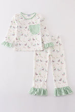 Load image into Gallery viewer, Sage duck print girl pajamas set
