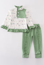 Load image into Gallery viewer, Sage duck print girl jogger ruffle set
