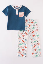 Load image into Gallery viewer, Navy dinosaur print boy set
