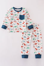 Load image into Gallery viewer, Navy dinosaur print boy pajamas set
