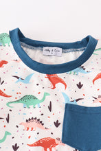 Load image into Gallery viewer, Navy dinosaur print boy pajamas set
