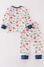 Load image into Gallery viewer, Navy dinosaur print boy pajamas set
