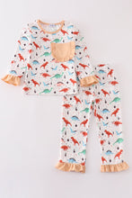 Load image into Gallery viewer, Pink dinosaur print girl pajamas set
