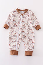 Load image into Gallery viewer, Brown dinosaur print boy romper
