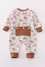 Load image into Gallery viewer, Brown dinosaur print boy romper
