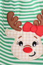 Load image into Gallery viewer, Green stripe christmas deer applique girl set
