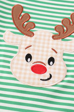 Load image into Gallery viewer, Green stripe christmas deer applique boy set
