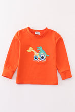 Load image into Gallery viewer, Orange dinosaur excavator applique boy top
