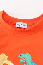 Load image into Gallery viewer, Orange dinosaur excavator applique boy top
