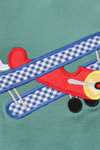 Load image into Gallery viewer, Green plane applique boy top
