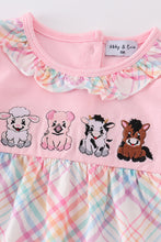 Load image into Gallery viewer, Pink farm animals embroidery girl romper
