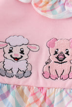 Load image into Gallery viewer, Pink farm animals embroidery girl romper
