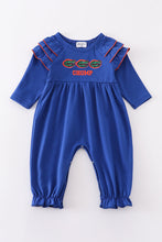 Load image into Gallery viewer, Blue chomp embroidery girl romper
