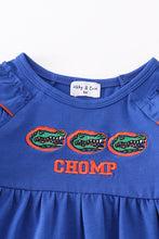 Load image into Gallery viewer, Blue chomp embroidery girl romper
