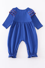 Load image into Gallery viewer, Blue chomp embroidery girl romper
