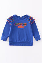 Load image into Gallery viewer, Blue chomp embroidery girl top
