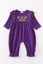 Load image into Gallery viewer, Purple geaux embroidery girl romper
