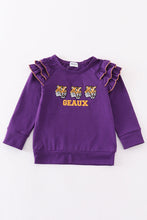 Load image into Gallery viewer, Purple geaux embroidery girl ruffle top
