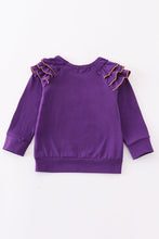 Load image into Gallery viewer, Purple geaux embroidery girl ruffle top
