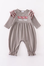 Load image into Gallery viewer, Grey roll tide embroidery girl ruffle romper
