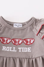 Load image into Gallery viewer, Grey roll tide embroidery girl ruffle romper
