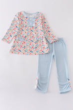 Load image into Gallery viewer, Pink&amp;blue floral print girl set
