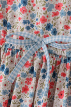 Load image into Gallery viewer, Pink&amp;blue floral print women dress
