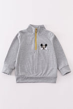 Load image into Gallery viewer, Grey character embroidery boy zipper pullover
