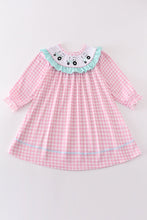 Load image into Gallery viewer, Pink tractor embroidery gingham dress
