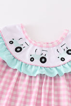 Load image into Gallery viewer, Pink tractor embroidery gingham dress
