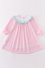 Load image into Gallery viewer, Pink tractor embroidery gingham dress
