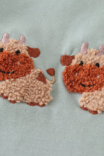 Load image into Gallery viewer, Green farm cow french knot boy set
